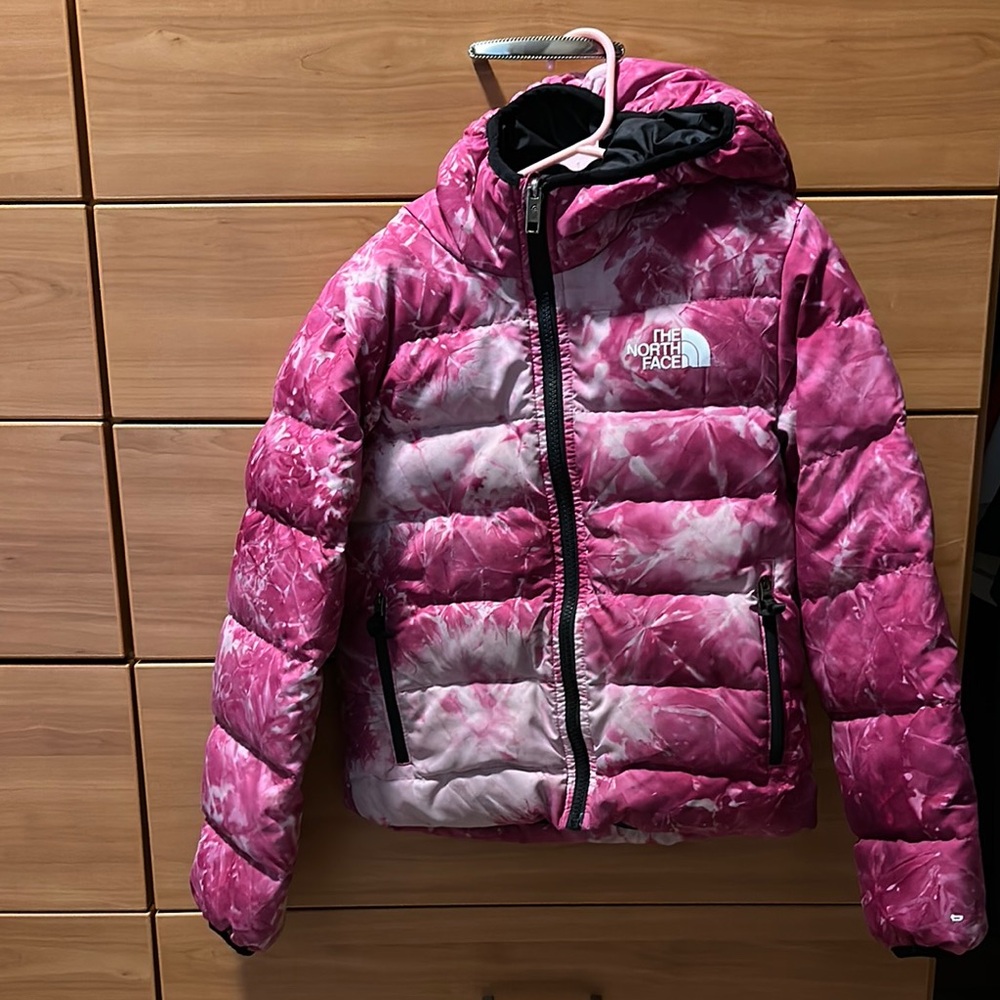The North Face Pink Puffer Jacket with Glossy Finish